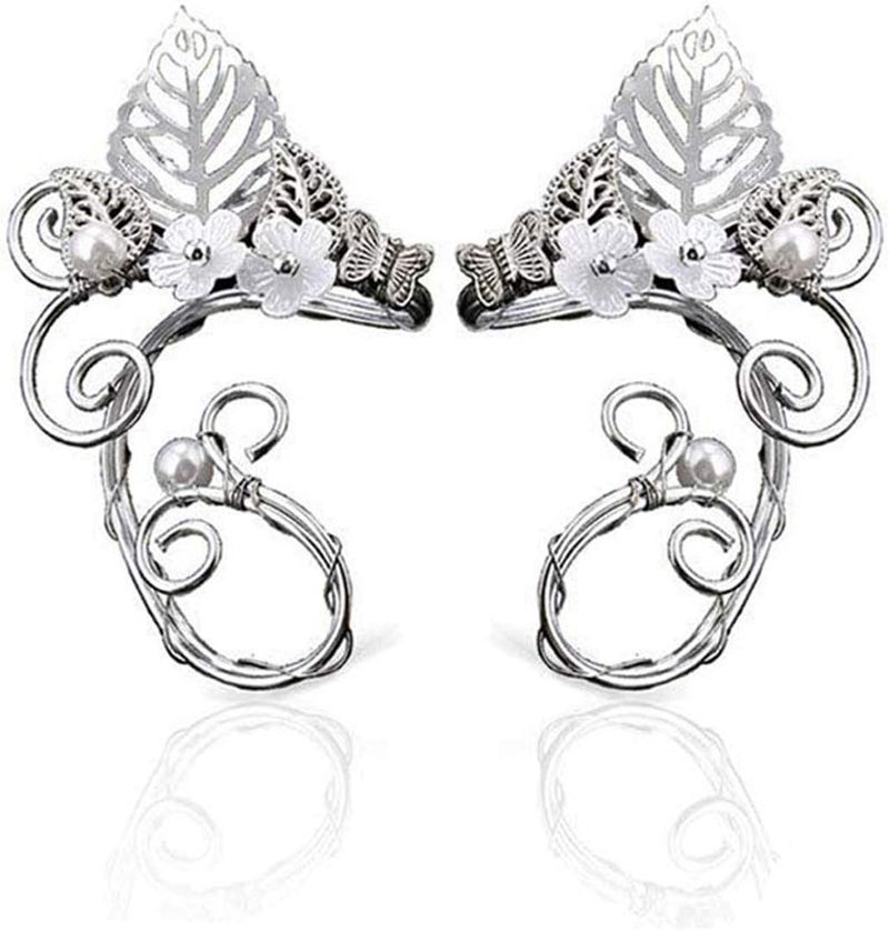 Yolmina Elven Ear Cuffs for Women, Handmade Elf Fairy Earrings Cuff Wrap Clip-on Filigree Earrings for Fantasy Fairy Halloween Costume, Cosplay, Wedding, Handcraft (Silver) - Image 1